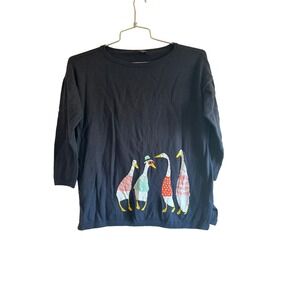 Talbots Blue Sweater Goose Animal Print Design Size Medium